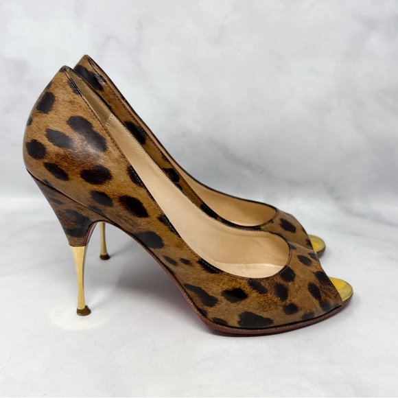 Christian Louboutin Yoyospina 100 Leopard Patent Leather Metal Heel Pumps 38 - Picture 1 of 15